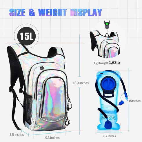 Hydration Backpack with 2L Bladder, Festival Rave Hydration Pack for Hiking, Biking, Festivals, Raves