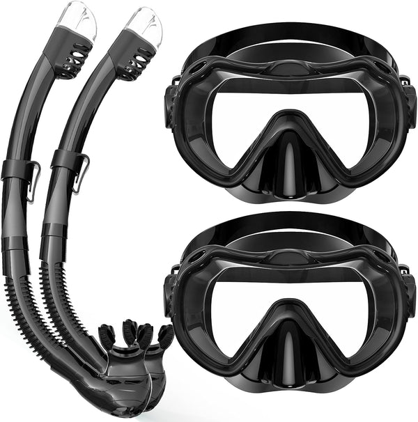 Snorkeling Gear Set for Adults, 180° Panoramic View Snorkel Mask, Anti-Fog, Anti-Leak, Food-Grade Silicone