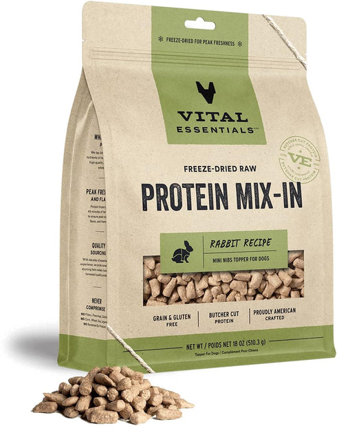 Vital Essentials Freeze Dried Raw Protein Mix-in Dog Food Topper, Rabbit Mini Nibs Topper for Dogs, 18 oz