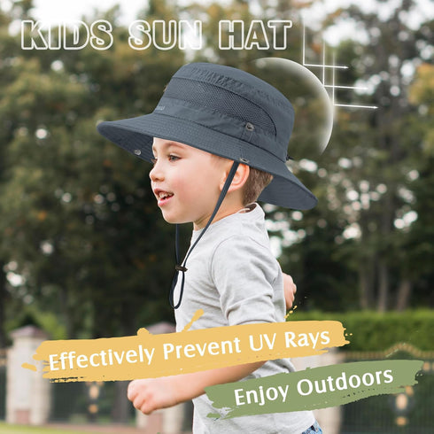 Zando Kids Sun Hat, Outdoor UPF 50+ Boys Fishing Bucket Hat for Hiking, Camping, and Beach