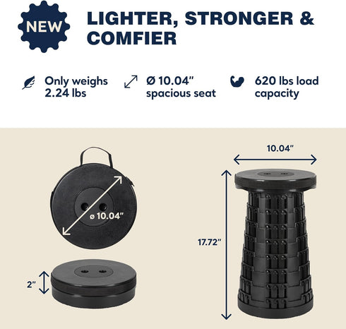 2025 620lb, Upgraded Collapsible Stool, Portable Folding Stool Max Height Adjustable Retractable Telescopic Seat