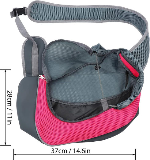 Dog and Cat Sling Carrier, Outing Breathable Shoulder Pet Dog Carrier, Travel Mesh Outdoor Safe Pet Papoose Bag, Soft Pouch and Tote Design Single Comfort Sling Handbag Tote Pouch for Travel(Rose Red)