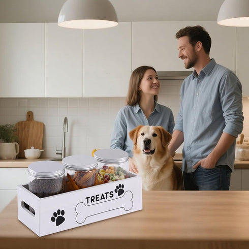 3 Dog Treat Container Cat Food Organizer with Jar Pet Snack Container Decorative Pet Food Containers Farmhouse Decor