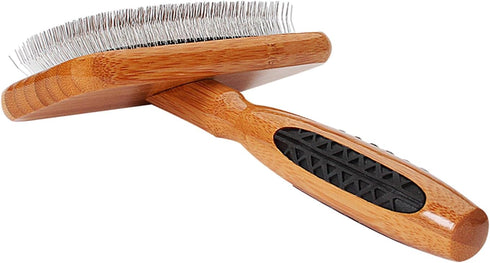 Bass Brushes Soft Slicker Pet Brush with Bamboo Handle and Rubber Grips for Grooming