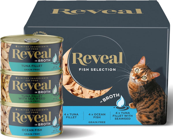 Reveal Natural Wet Cat Food, Grain Free, Limited Ingredient Canned Food for Cats, 12 Count, Fish Variety