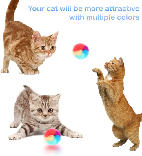 KALIONE 30 1.2-inch Pcs Soft Plush Cat Ball Rainbow Cat Toy Balls Fuzzy Kitty Balls Kitten Puff Balls Colorful Cat Pom