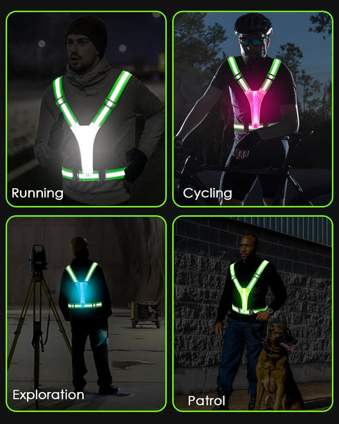 Zacro LED Reflective Vest for Running, Rechargeable Light Up Running Gear with 5 Colors, Adjustable for Men, Women, Kids