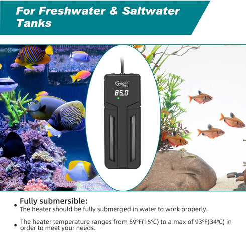 hygger 75W/150W/300W Aquarium Heater, Submersible Double Quartz Explosion-Proof for Freshwater & Saltwater