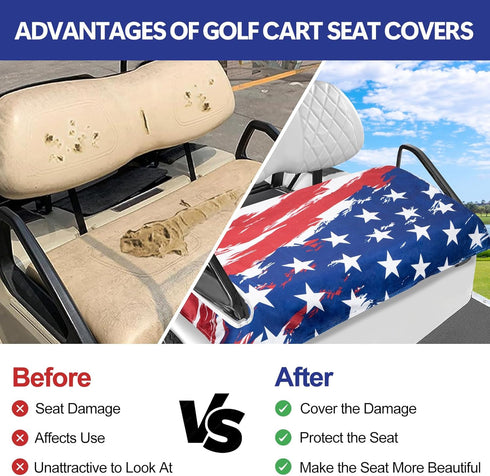 Golf Cart Seat Cover, 100% Microfiber Golf Cart Seat Towel Blanket for All 2-Seater Carts (USA Flag)
