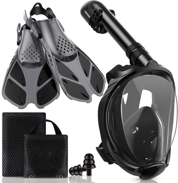 Viginsul Mask Fins Snorkeling Gear for Adults, Full Face Snorkel Mask &