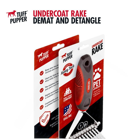 Tuff Pupper Dog Undercoat Rake Tool | Ergonomic Dematting Comb for Thick Coats | Easily Remove Dead, Matted or Knotted