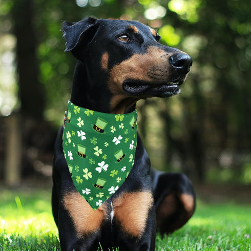 2 Pack, LosFong St. Patrick's Day Dog Bandanas Reversible Triangle Shamrocks Leprechaun Hat Pet Scarf for Boys