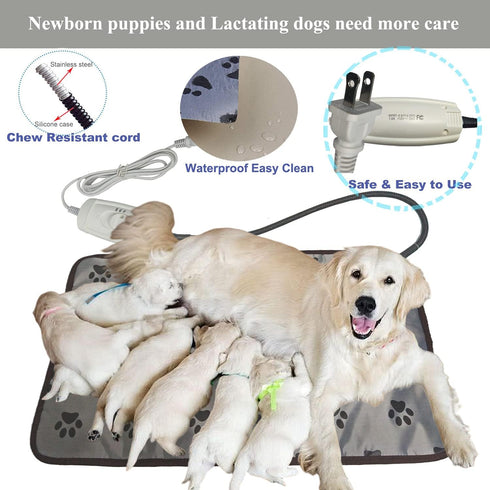 Indoor Dog Heating Pad for Large Dogs, Waterproof Pet Heated Mat, Easy Clean, Cat Heating Pad for Outdoor Dog House