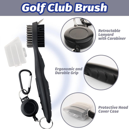 Golf Accessories Kit, Golf Club Cleaning Kit - Microfiber Towel, Club Brush, Divot Tool with Marker