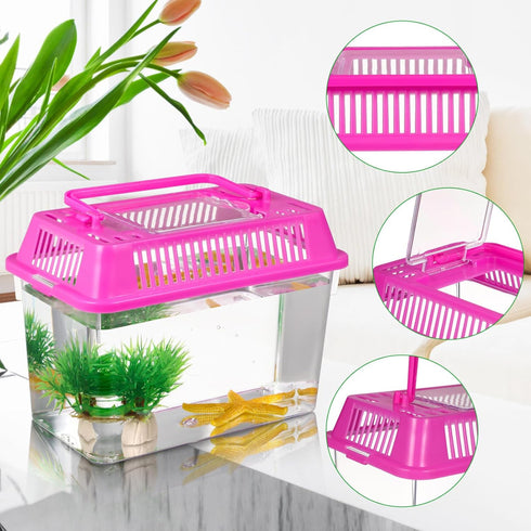 NOLITOY 4pcs Mini Fish Tank, Plastic Fish Box Breeding Case with Handle for Shrimp, Turtle, Goldfish