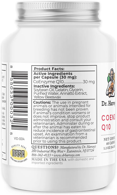 Dr. Harvey's Coenzyme Q10, Heart & Cardiovascular Support Supplements for Dogs, 60 Capsules