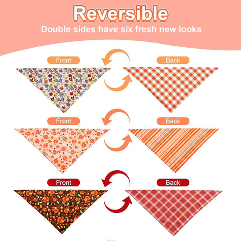 Agroon 3PCS, 6 Thanksgiving Dog Bandanas XLarge Pattern Fall Scarf for Boy and Girl, Pumpkin Leaves Rugby Triangle