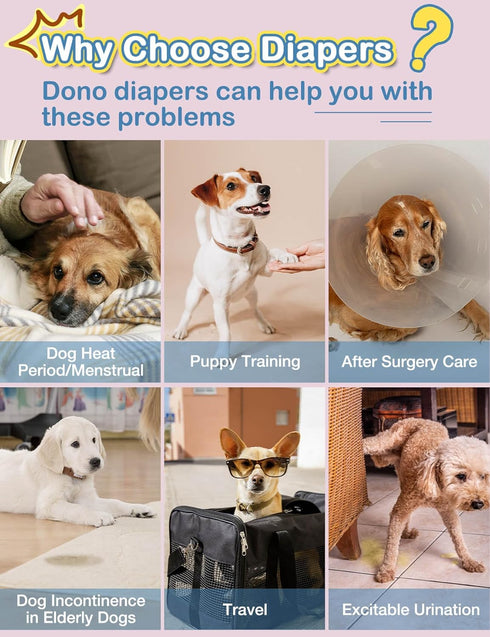 360 10-60 Dono Female Dog Diapers Disposable Stretchy Waist Full Wraps for Dogs in Heat, Leak-Proof and Super Absorbent