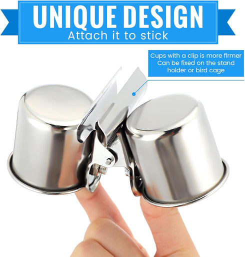 2 Tioncy Pcs Clip on Water Bowl for Birds Parrot Feeding Double Cups Dishes Hanging Stainless Steel Food Water Bowls