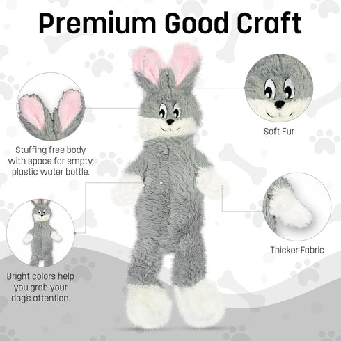 FGA MARKETPLACE Grey Rabbit Dog Toy Flat NO Stuffing NO Squeak, Funny Style for Small and Medium Dogs 21 INCH Long