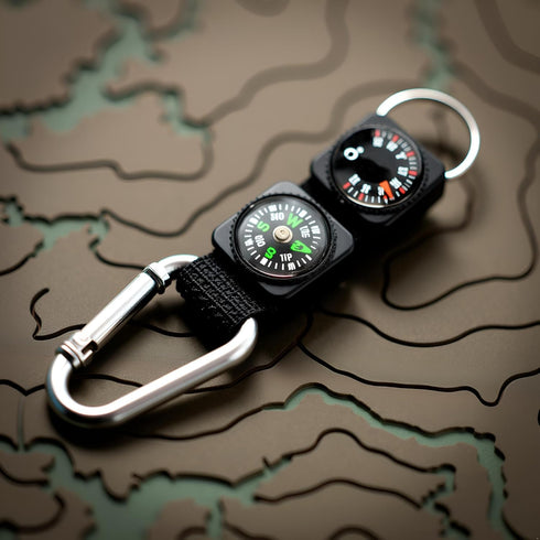 Tnyvm Black Carabiner Key Chain Compass Thermometer Metal Camping Outdoor Gadgets Hiking Survival to Multifunctional