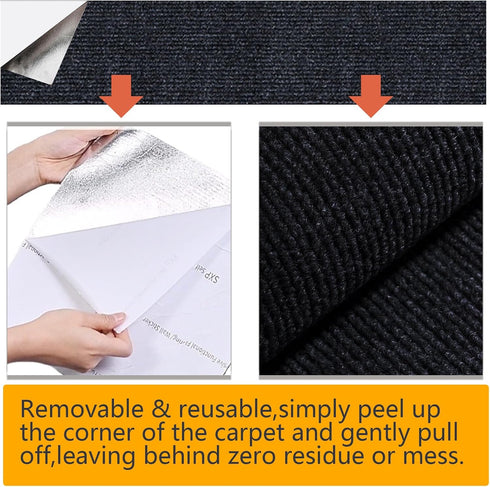 120"x15.8" Trimmable Self-Adhesive Carpet Mat Pad for Cat Tree Shelves & Couch Protector (Black)