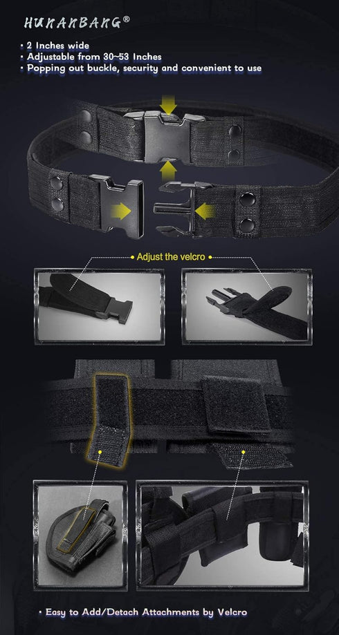 HUNANBANG 10 pcs Duty Belt Black Tactical Equipment System Set for Law Enforcement