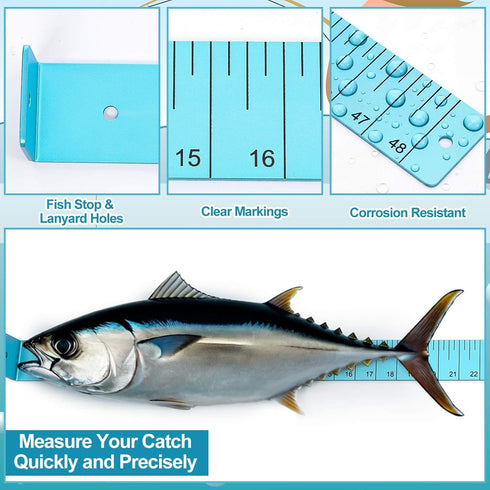 Zonon 1/8" 48" Thick x Long Fish Measuring Board Anodized Aluminum Fish Ruler Aqua Blue Corrosion Resistant Boat