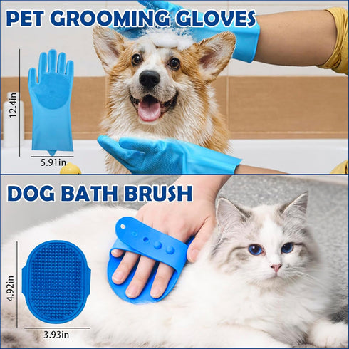 Krobalina Set 5-Piece Dog Grooming Brush Kit for Medium & Long-Haired Dogs | Includes Long Pin Brush, Flea Comb, Bath