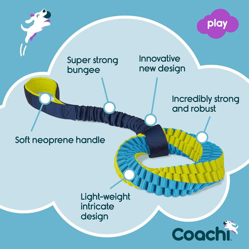 Coachi Tuggi Helix Interactive Dog Toy for Tug of War & Play | Strong Lightweight Bungee Handle for Training