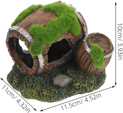 GLEAVI Aquarium Decoration Hideout Resin Shrimp Breeding Cave Barrel Design Fish Tank Shelter with Moss for Small Fish