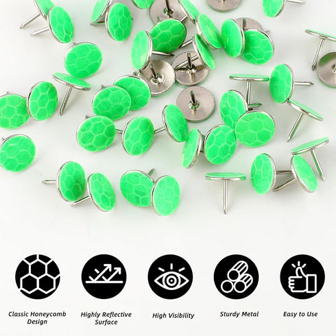 Sopoloray 100 Pcs Reflective Trail Marking Tacks,Sturdy Metal Push Pins with Glow Reflective Markers
