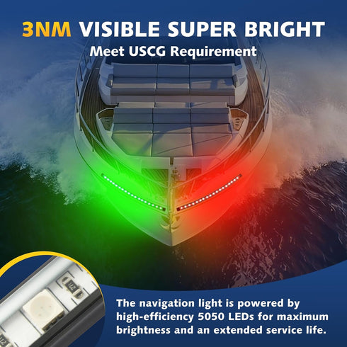 Boat Navigation Lights LED, Red and Green Boat Lights LED Waterproof, Marine Navigation Bow Light for Night Fishing