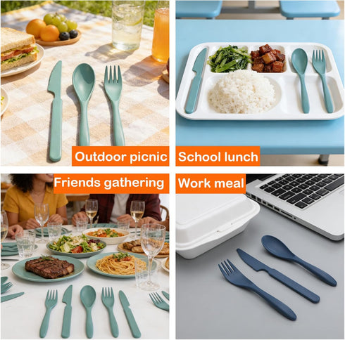 Set 4 Sets Set, Zoyiancy Reusable Utensils with Case, Portable Plastic Cutlery Fork Spoons Knife Tableware for Travel
