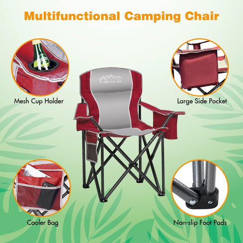 500 LBS, Camping Chair Portable Folding Outdoor Chair Heavy Duty Padded Chairs Lawn Chair with Cup Holder, Storage