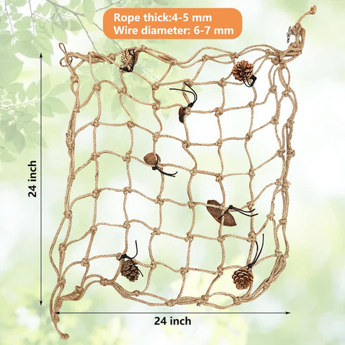 Tfwadmx Bird Climbing Rope Net, Large Size 24''X24'' Parrot Perch Climbing Rope Ladder for Budgies, Conure, Blue & Gold