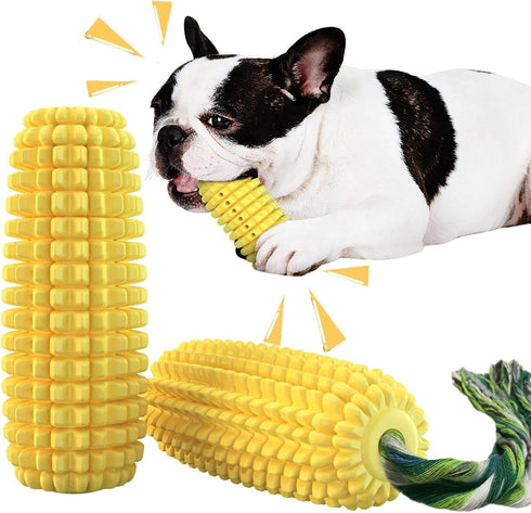 Dog Chew Toys for Aggressive Chewers - Corn Interactive Squeaky Toys for Medium Breed, Tough Rubber