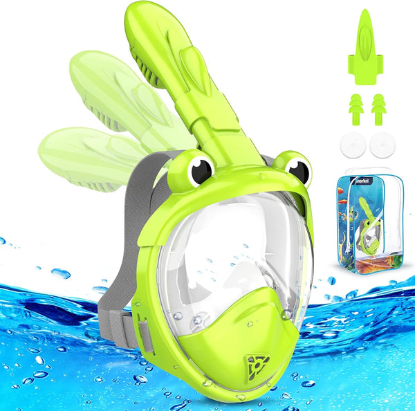 Kids Full Face Snorkel Mask, Foldable Snorkeling Gear for Ages 4-16, Anti-Leak/Anti-Fog