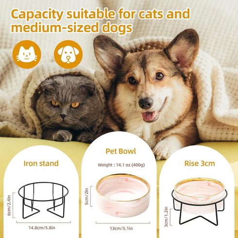 Dazzling Ceramic Elevated Cat and Dog Bowls, Raised Food and Water Bowls for Indoor Pets (Grey)