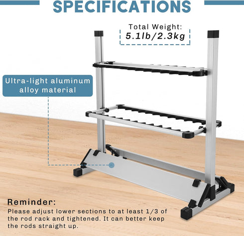 Fishing Rod Rack, Portable Fishing Rod Organizer for 12 or 24 Rods, Aluminum Alloy Holder (24 Rods Rack)