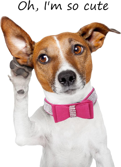 Adjustable Leather Suede Rhinestone Dog Collar, Bling Diamond Bow Tie Collars for Small Medium Large Dogs