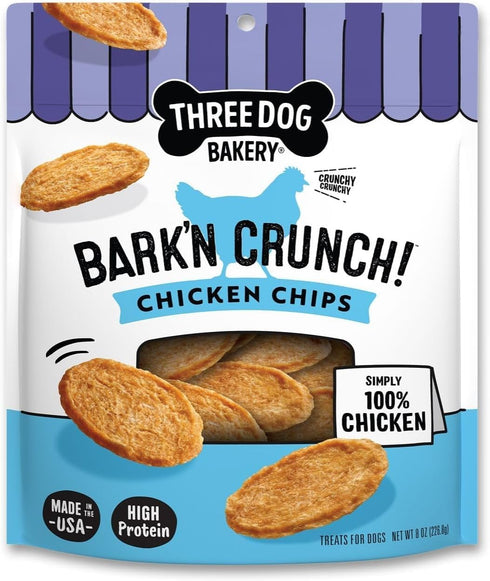 Three Dog Bakery Bark'N Crunch! Chicken Chips with 100% Real Chicken -