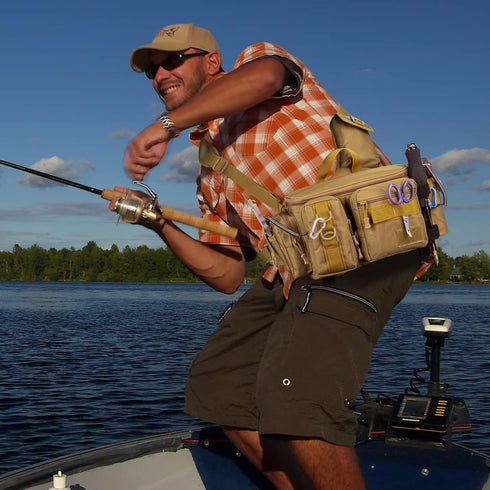 THKFISH Fishing Tackle Bag, Portable Fly Fishing Sling Pack with D-Rings and Waist Strap, Khaki