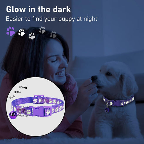 GAMUDA 12Pcs Reflective Puppy Collars, Soft Nylon Whelping Identification Collars, Glow in The Dark, Adjustable Buckle,