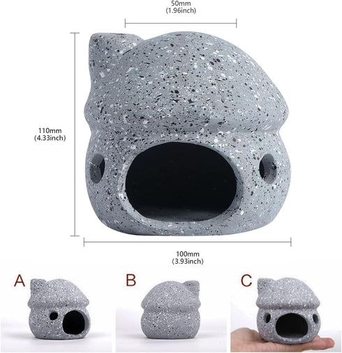 Aquarium Mushroom House Decorations, Small Ceramic Pleco Caves Betta Fish Tank Accessories, Shelters Fish Shrimp Breeding Cave, Cute Mushroom Shape Fish Tank Decorations Stone Color - Grey