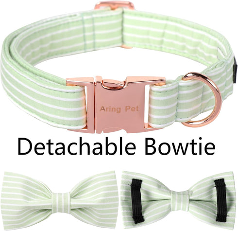 ARING PET Dog Collar - Cute Green Collar with Bow, Adjustable Summer Bowtie for Small Medium Large Dogs with Metal