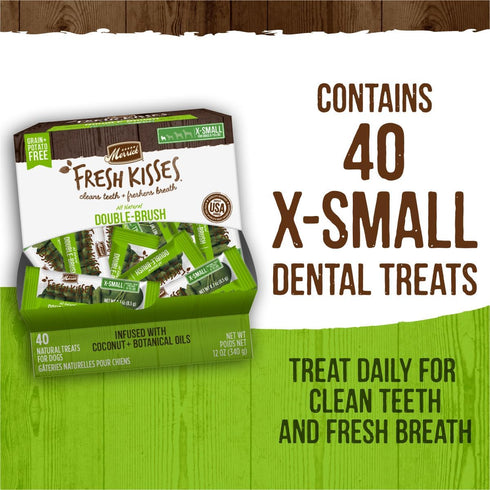 Merrick Fresh Kisses Natural Dental Chews for Tiny Dogs, Infused with Coconut and Botanical Oils, 106 ct Box