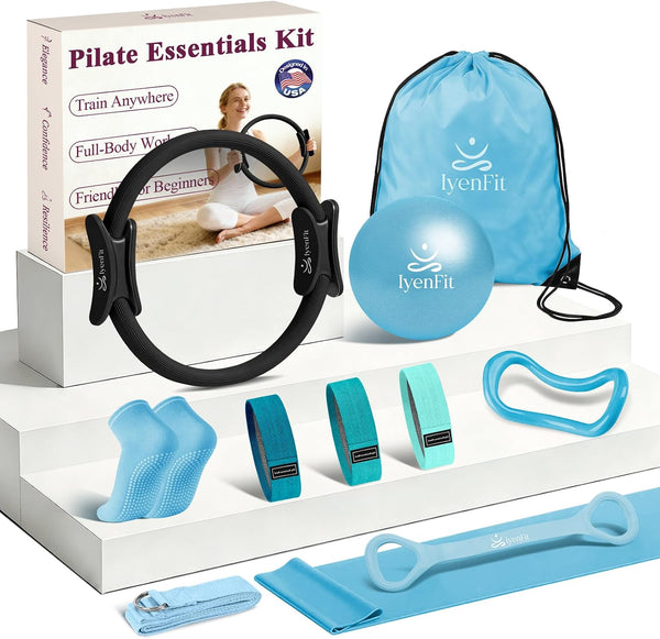 IyenFit Pilates Ring and Small Ball Set for Women with 5 Resistance Bands,