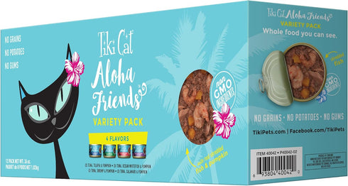 Tiki Cat Aloha Friends Variety Pack, Seafood Flavors with Pumpkin, Wet High-Protein Cat Food, 3 oz. Cans (Pack of 12)