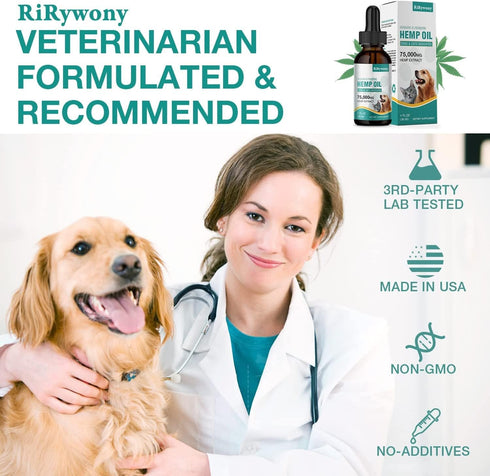 RiRywony Hemp Oil for Dogs & Cats, Pure Hemp Drops for Arthritis Pain, Anxiety Relief, Skin Health, Made in USA